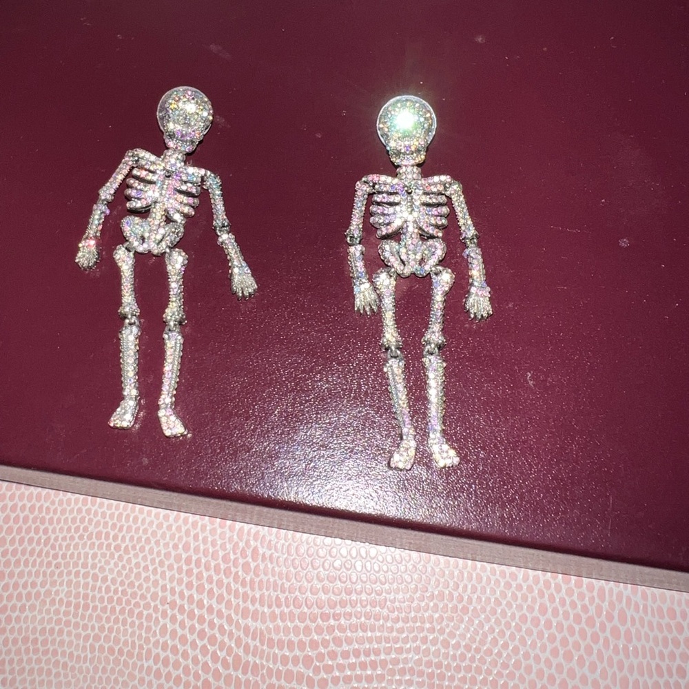 Bauble Bar Silver Holographic Diamond Skeleton Halloween Earring - Picture 6 of 6